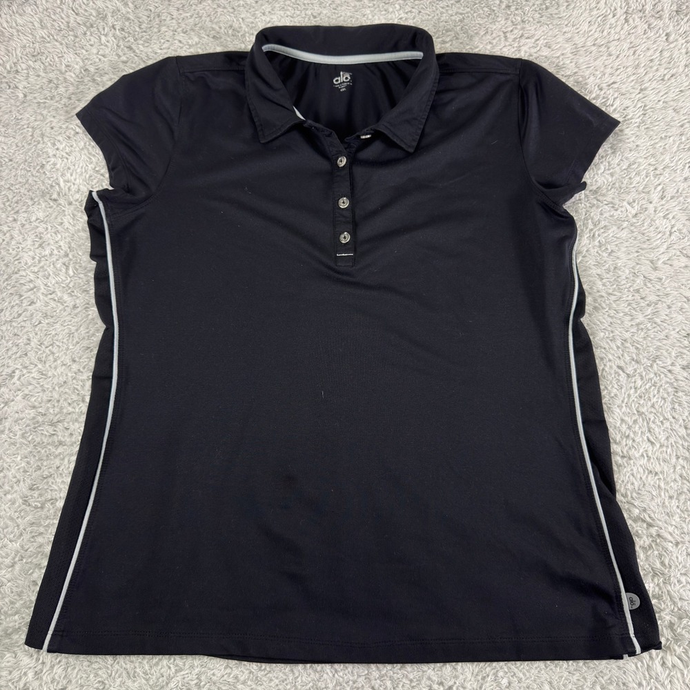 Alo Sport Cool-Fit Black Performance Polo Shirt White Piping XXL